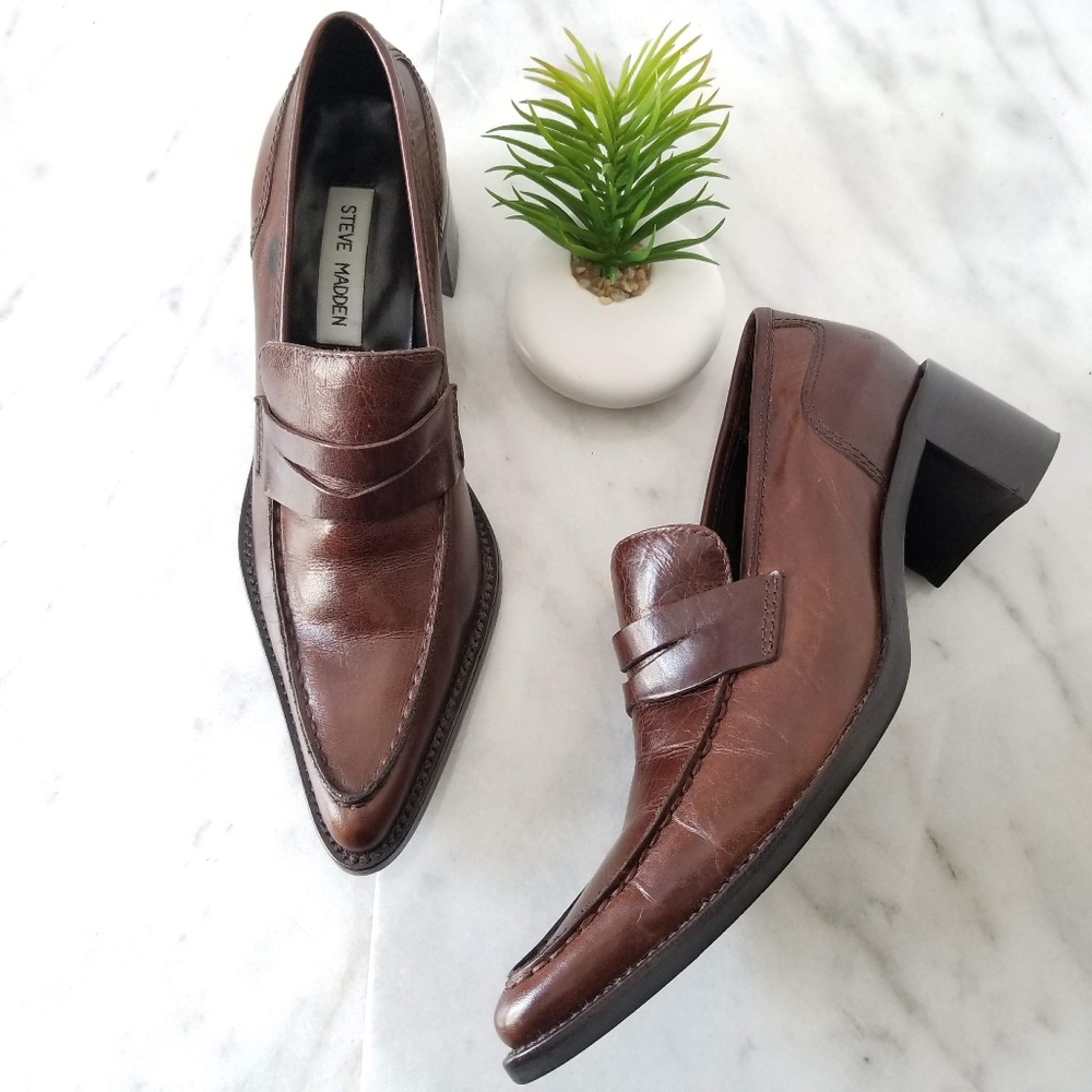 Steve Madden Penny Loafer Brown Heels Pointed VTG